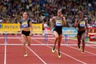 Kaliese Spencer leads from Perri Shakes-Drayton and Olodie Ouedraogo in the 400 metres hurdles, 2012 Samsung Diamond League, Birmingham.